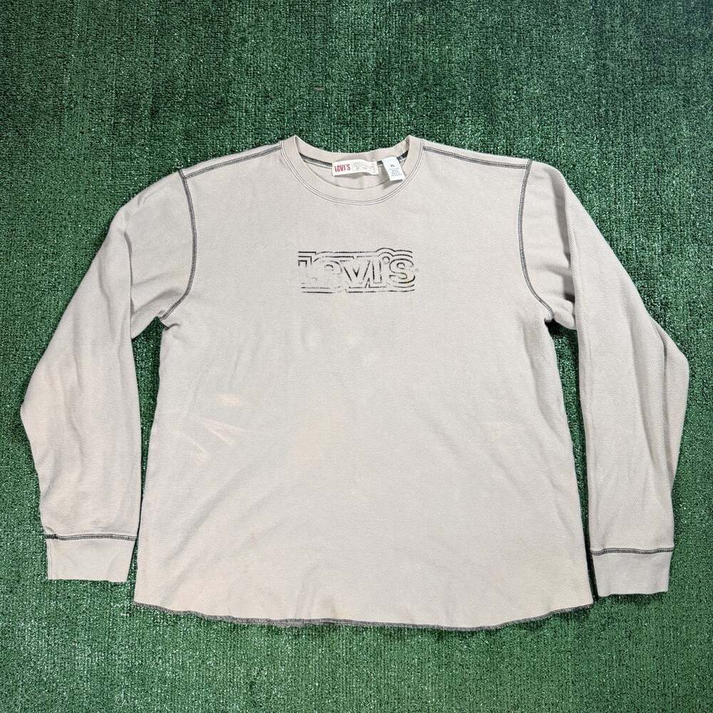 Levi's Long Sleeve Waffle Knit Thermal Graphic Crewneck Shirt Size XL